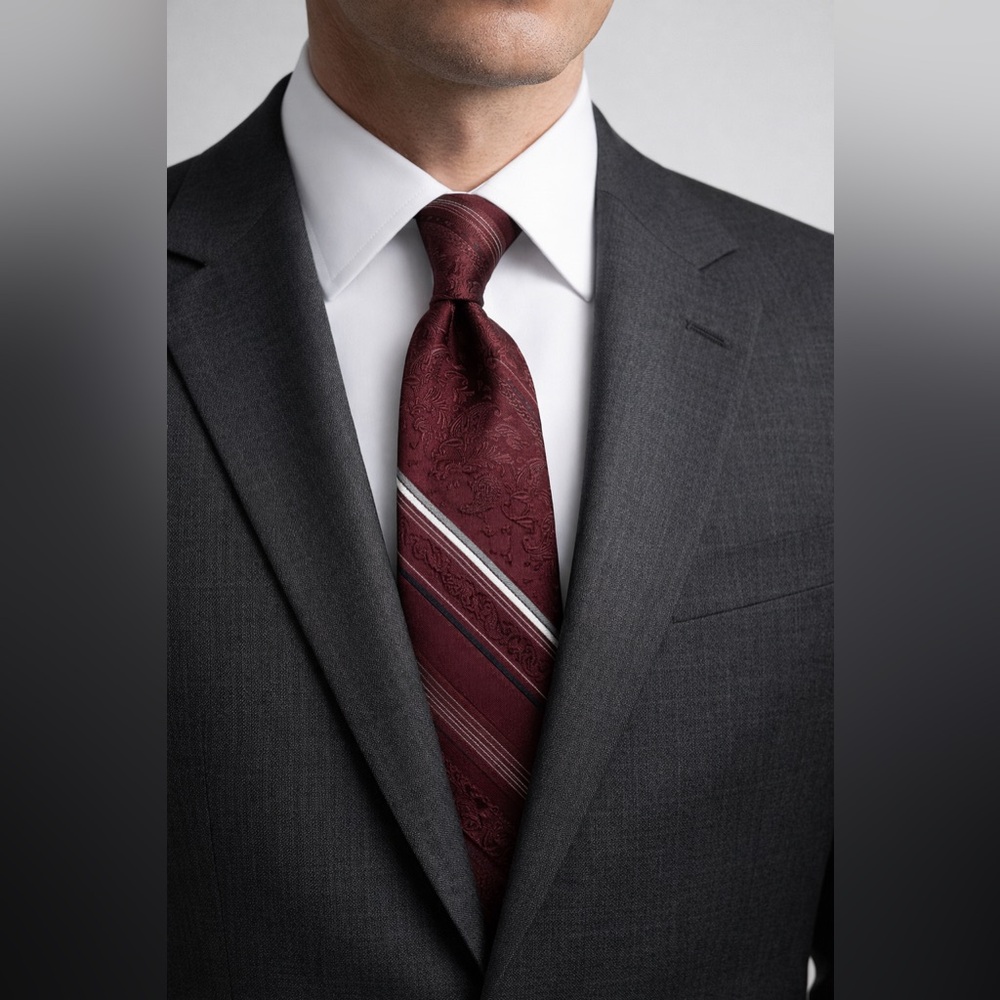 Vintage Wembley Burgundy Paisley Tie | Classic Striped Jacquard Necktie